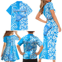 Custom Hawaii Kauai Island Family Matching Short Sleeve Bodycon Dress and Hawaiian Shirt Hibiscus Pattern Seamless Tribal Simple Blue LT03 - Polynesian Pride