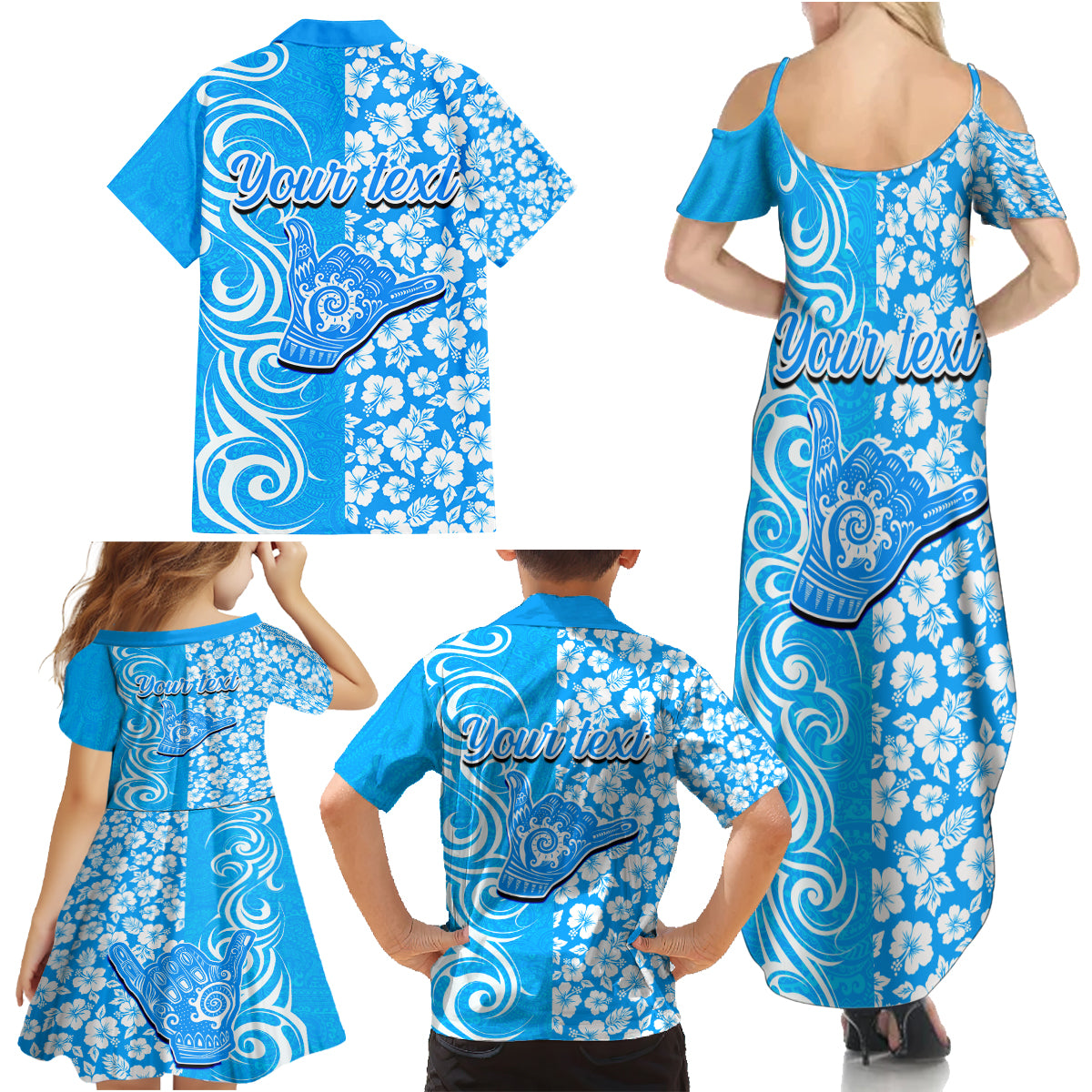 Custom Hawaii Kauai Island Family Matching Summer Maxi Dress and Hawaiian Shirt Hibiscus Pattern Seamless Tribal Simple Blue LT03 - Polynesian Pride