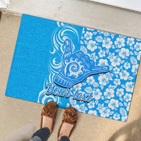 Custom Hawaii Kauai Island Rubber Doormat Hibiscus Pattern Seamless Tribal Simple Blue LT03 - Polynesian Pride