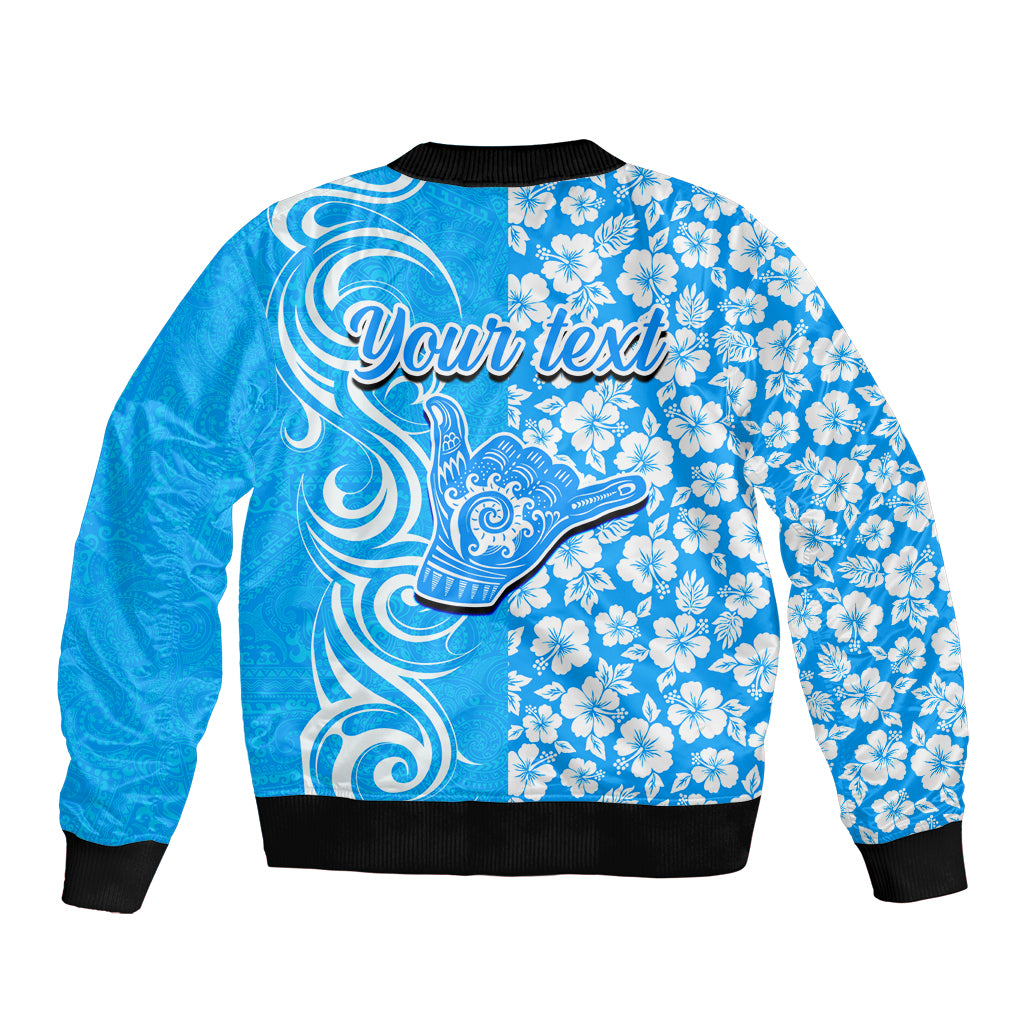 Custom Hawaii Kauai Island Sleeve Zip Bomber Jacket Hibiscus Pattern Seamless Tribal Simple Blue LT03 - Polynesian Pride