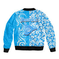 Custom Hawaii Kauai Island Sleeve Zip Bomber Jacket Hibiscus Pattern Seamless Tribal Simple Blue LT03 - Polynesian Pride
