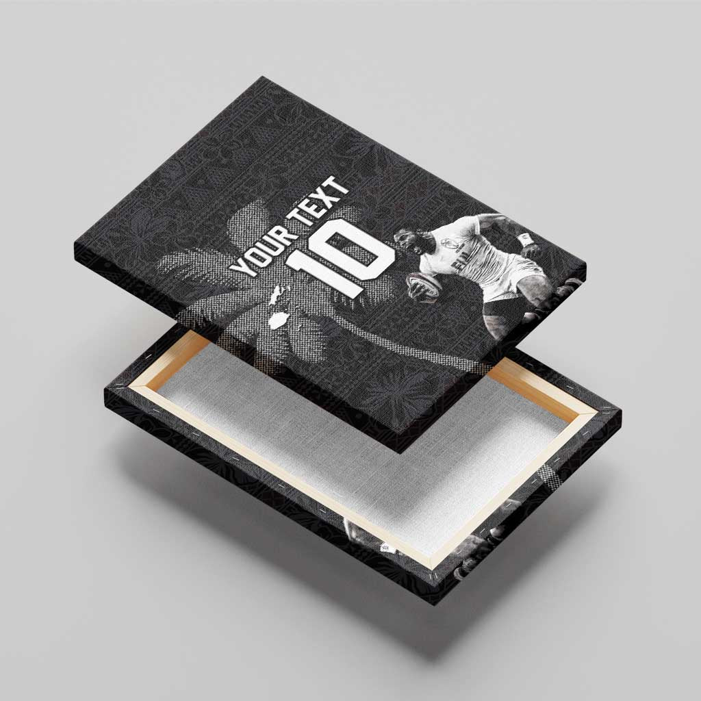 Custom Fiji Rugby Pacific Champions 2024 Canvas Wall Art Anniversary 7 Titles - Fijians Rugby and Tapa Hibiscus Black Art