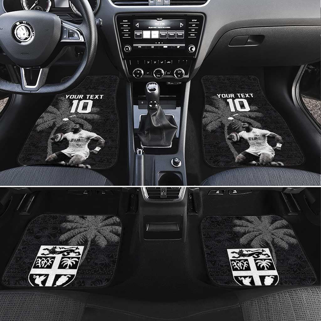 Custom Fiji Rugby Pacific Champions 2024 Car Mats Anniversary 7 Titles - Fijians Rugby and Tapa Hibiscus Black Art LT03 Set 4pcs Black - Polynesian Pride