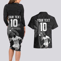 Custom Fiji Rugby Pacific Champions 2024 Couples Matching Long Sleeve Bodycon Dress and Hawaiian Shirt Anniversary 7 Titles - Fijians Rugby and Tapa Hibiscus Black Art