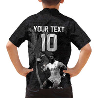 Custom Fiji Rugby Pacific Champions 2024 Family Matching Short Sleeve Bodycon Dress and Hawaiian Shirt Anniversary 7 Titles - Fijians Rugby and Tapa Hibiscus Black Art LT03 - Polynesian Pride