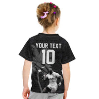 Custom Fiji Rugby Pacific Champions 2024 Kid T Shirt Anniversary 7 Titles - Fijians Rugby and Tapa Hibiscus Black Art