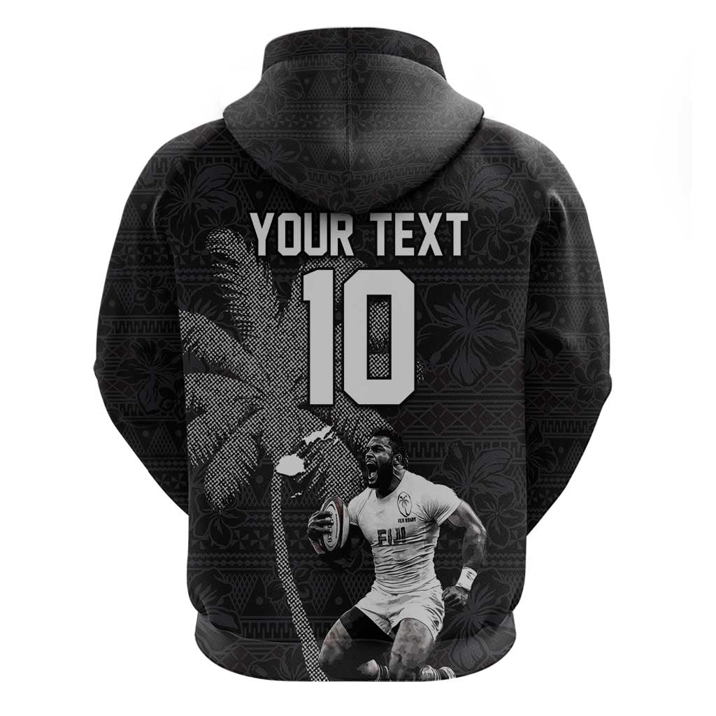 Custom Fiji Rugby Pacific Champions 2024 Zip Hoodie Anniversary 7 Titles - Fijians Rugby and Tapa Hibiscus Black Art