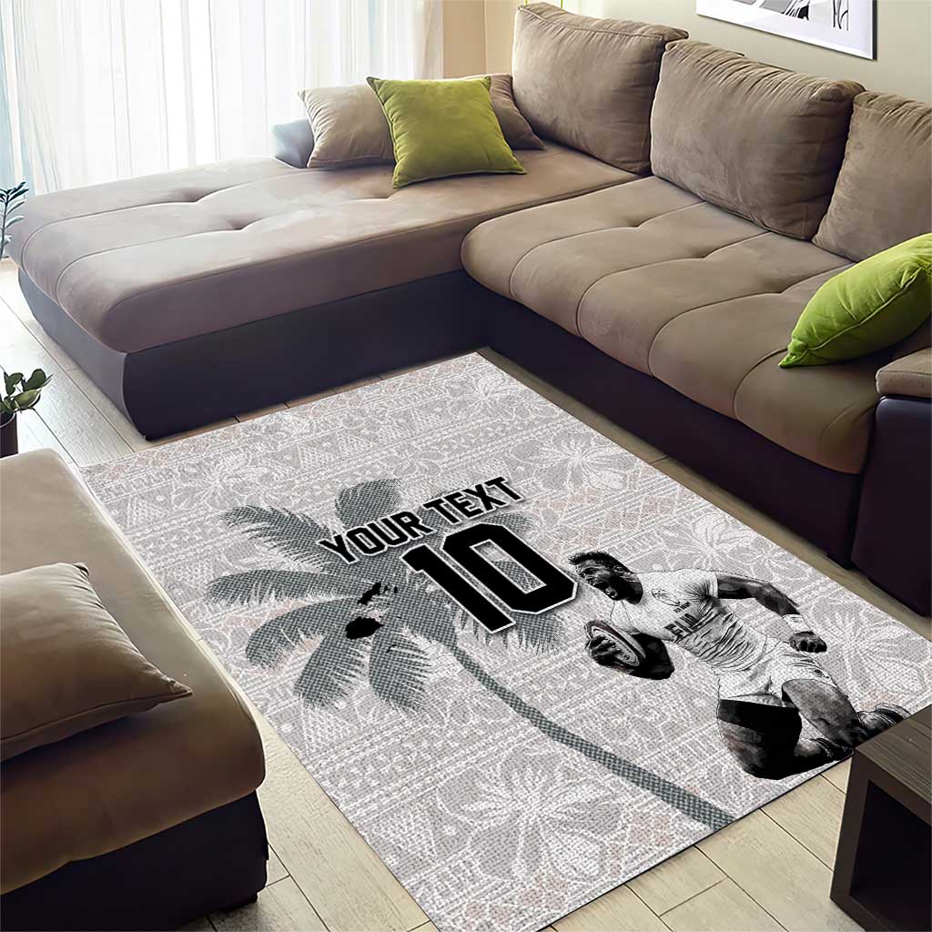 Custom Fiji Rugby Pacific Champions 2024 Area Rug Anniversary 7 Titles - Fijians Rugby and Tapa Hibiscus White Art