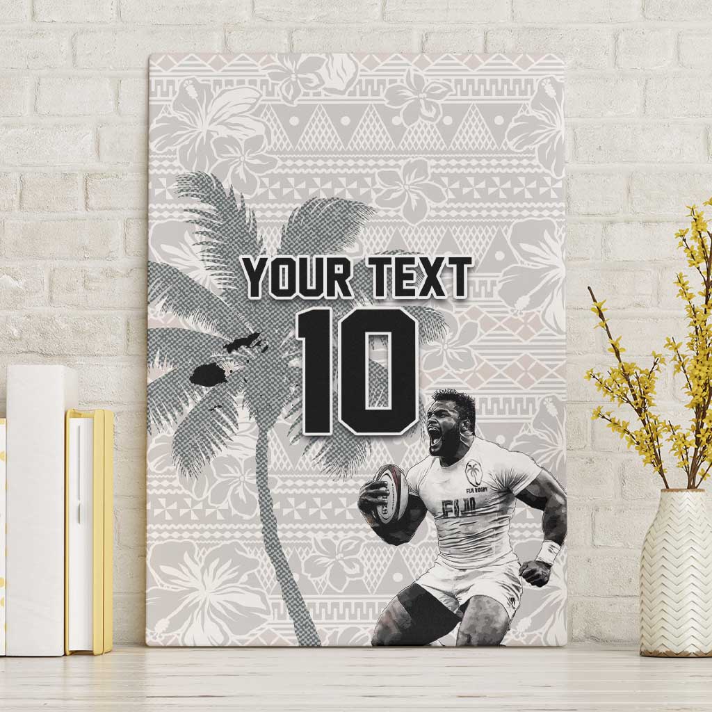 Custom Fiji Rugby Pacific Champions 2024 Canvas Wall Art Anniversary 7 Titles - Fijians Rugby and Tapa Hibiscus White Art LT03 Without Frame White - Polynesian Pride