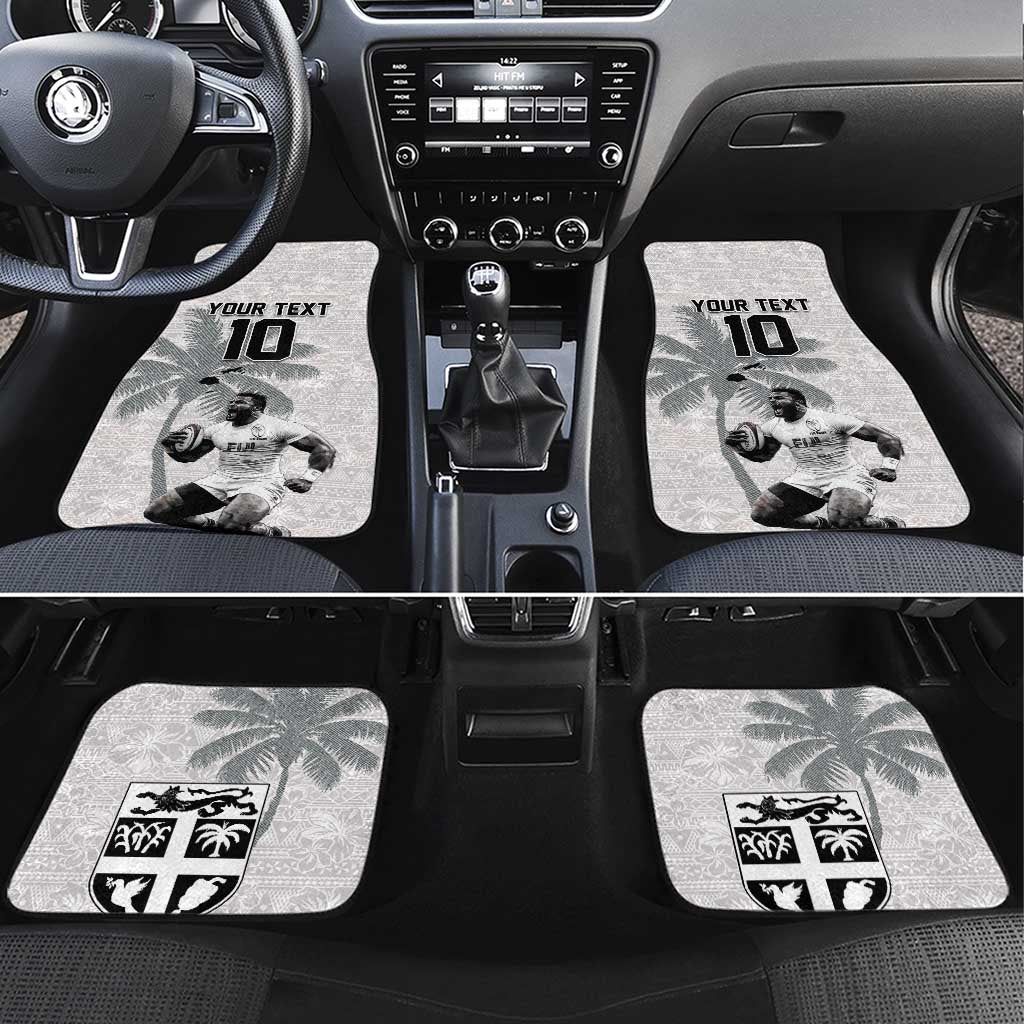 Custom Fiji Rugby Pacific Champions 2024 Car Mats Anniversary 7 Titles - Fijians Rugby and Tapa Hibiscus White Art LT03 Set 4pcs White - Polynesian Pride