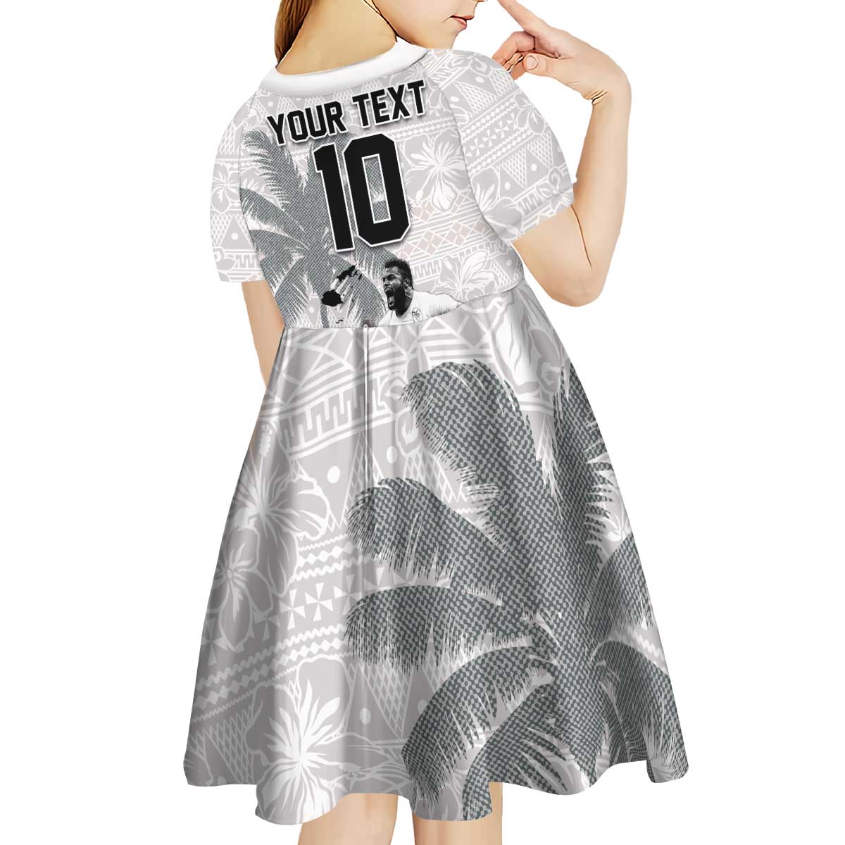 Custom Fiji Rugby Pacific Champions 2024 Kid Short Sleeve Dress Anniversary 7 Titles - Fijians Rugby and Tapa Hibiscus White Art