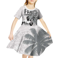 Custom Fiji Rugby Pacific Champions 2024 Kid Short Sleeve Dress Anniversary 7 Titles - Fijians Rugby and Tapa Hibiscus White Art