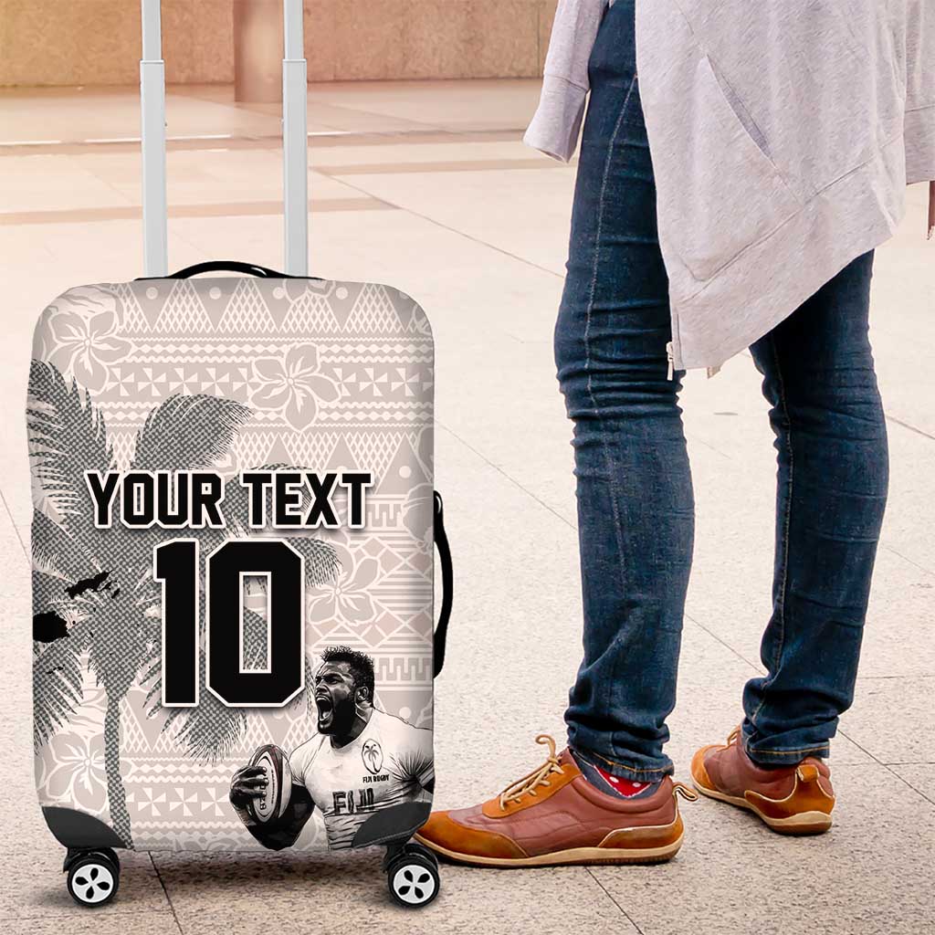 Custom Fiji Rugby Pacific Champions 2024 Luggage Cover Anniversary 7 Titles - Fijians Rugby and Tapa Hibiscus White Art LT03 White - Polynesian Pride