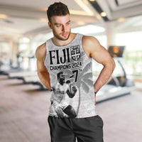 Custom Fiji Rugby Pacific Champions 2024 Men Tank Top Anniversary 7 Titles - Fijians Rugby and Tapa Hibiscus White Art