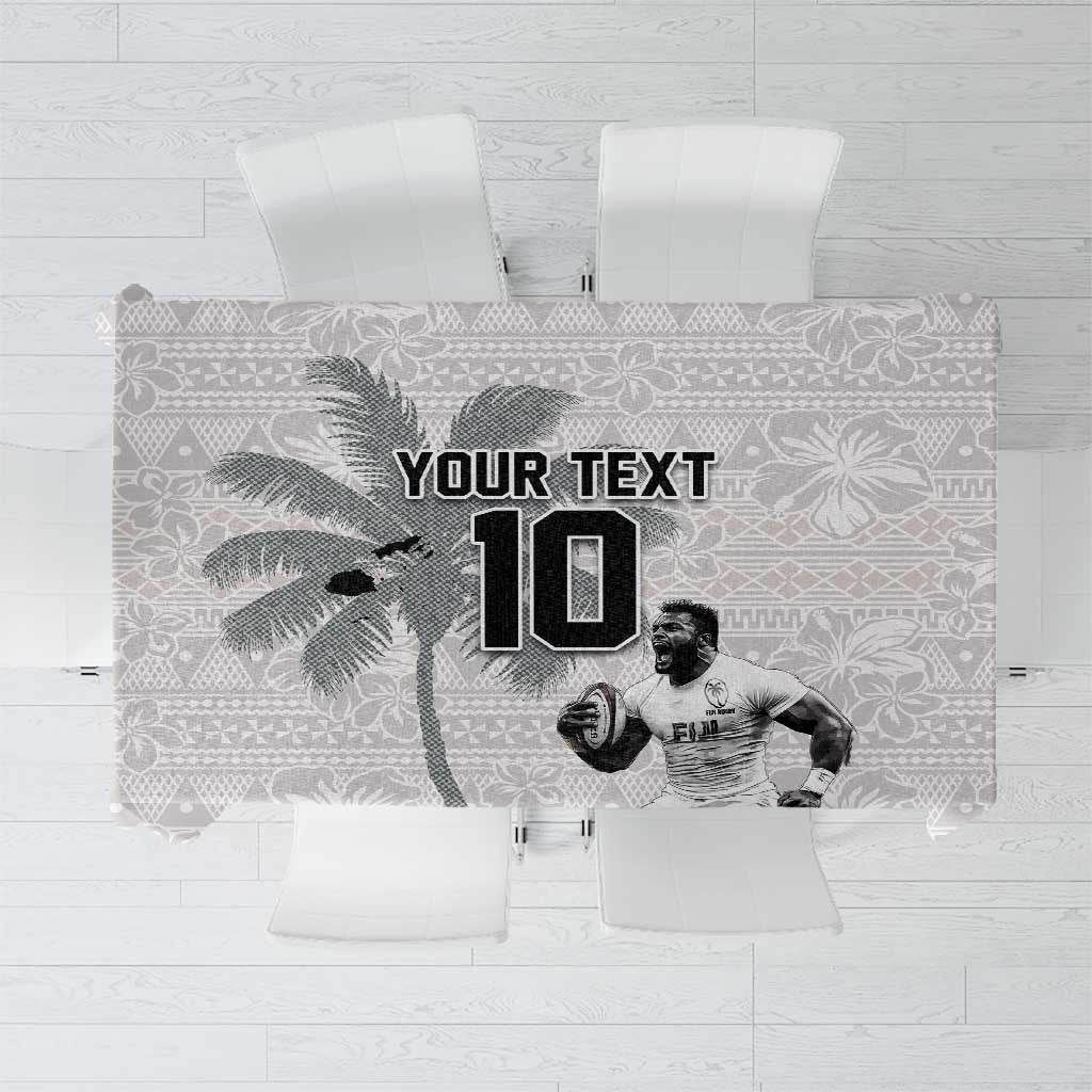 Custom Fiji Rugby Pacific Champions 2024 Tablecloth Anniversary 7 Titles - Fijians Rugby and Tapa Hibiscus White Art LT03 White - Polynesian Pride