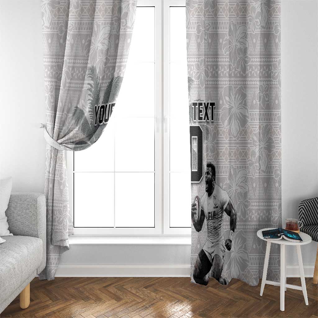 Custom Fiji Rugby Pacific Champions 2024 Window Curtain Anniversary 7 Titles - Fijians Rugby and Tapa Hibiscus White Art