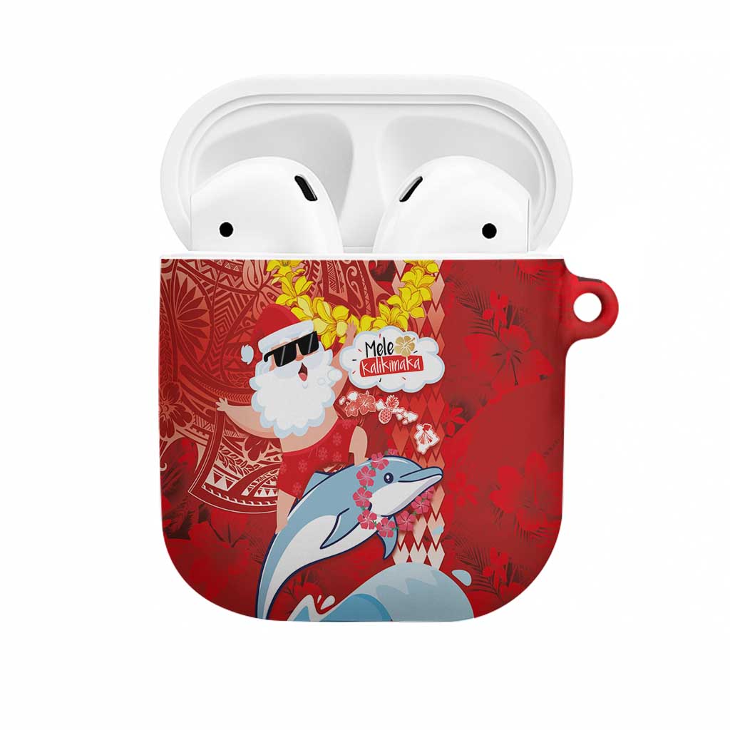 Hawaiian Mele Kalikimaka AirPods Case Funny Santa Riding Lei Dolphin with Kakau Tattoos - Polynesian Pride