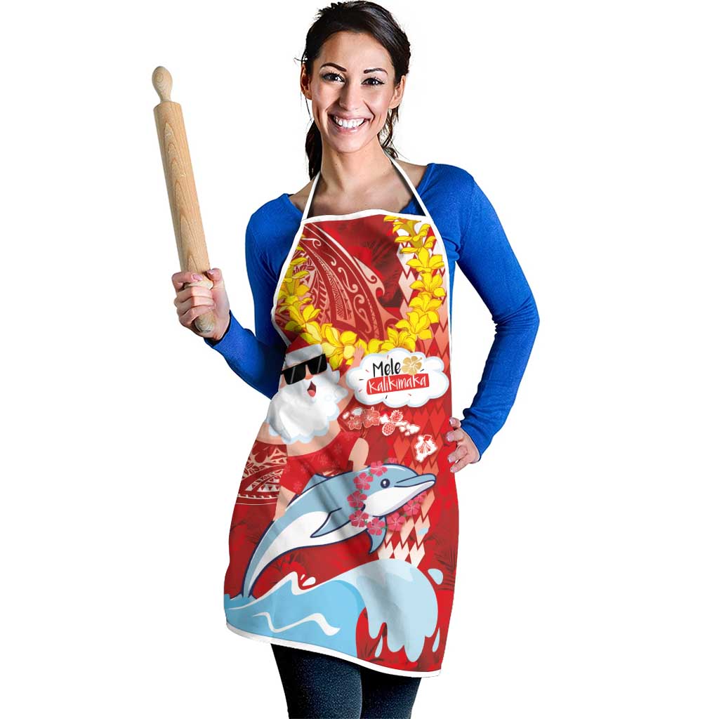 Hawaiian Mele Kalikimaka Apron Funny Santa Riding Lei Dolphin with Kakau Tattoos - Polynesian Pride