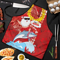 Hawaiian Mele Kalikimaka Apron Funny Santa Riding Lei Dolphin with Kakau Tattoos - Polynesian Pride