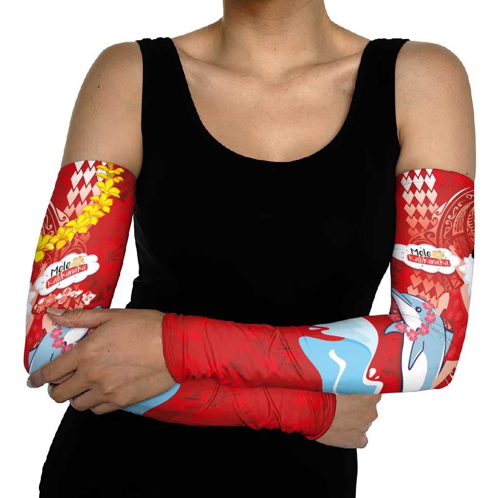 Hawaiian Mele Kalikimaka Arm Sleeves Funny Santa Riding Lei Dolphin with Kakau Tattoos - Polynesian Pride