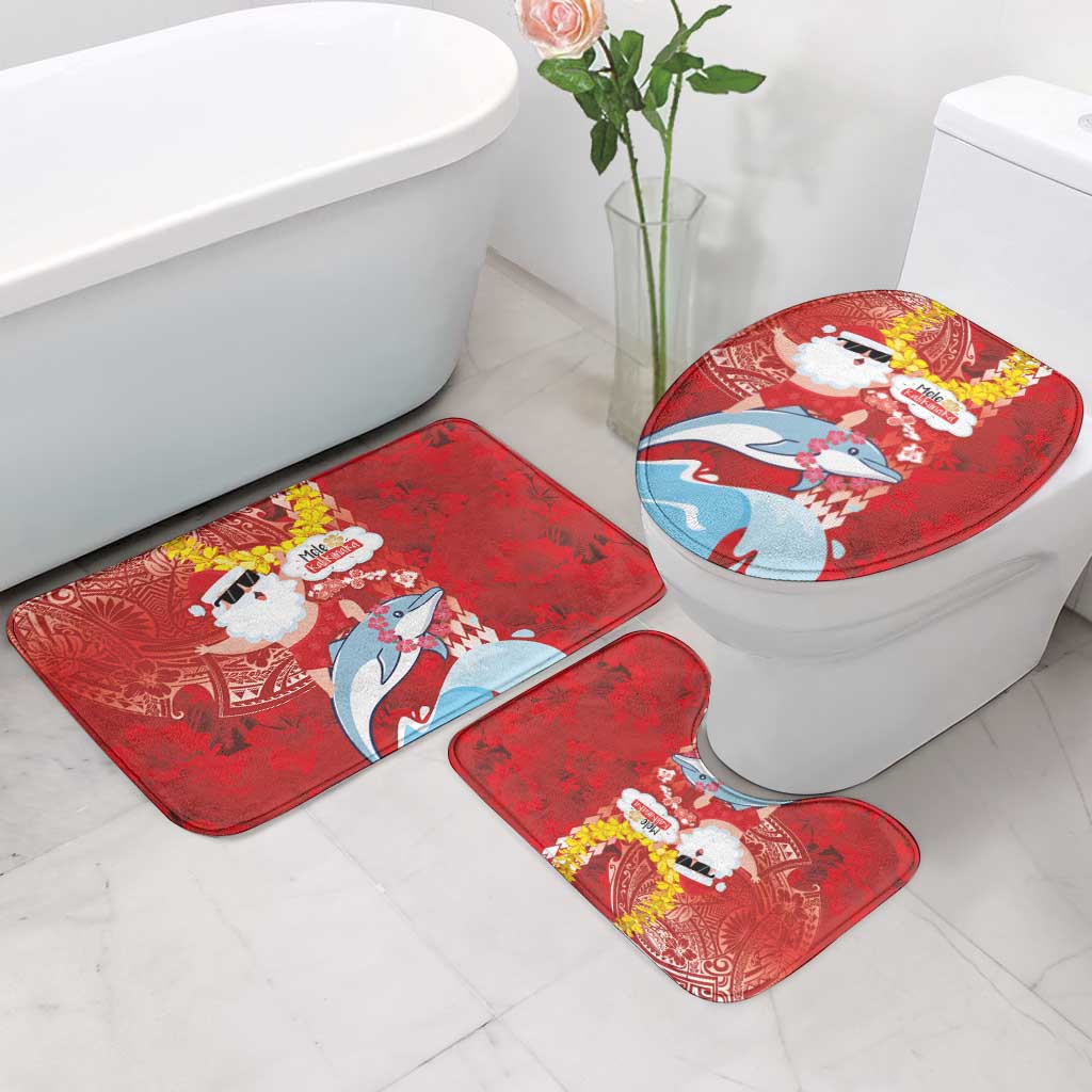 Hawaiian Mele Kalikimaka Bathroom Set Funny Santa Riding Lei Dolphin with Kakau Tattoos - Polynesian Pride