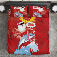 Hawaiian Mele Kalikimaka Bedding Set Funny Santa Riding Lei Dolphin with Kakau Tattoos - Polynesian Pride