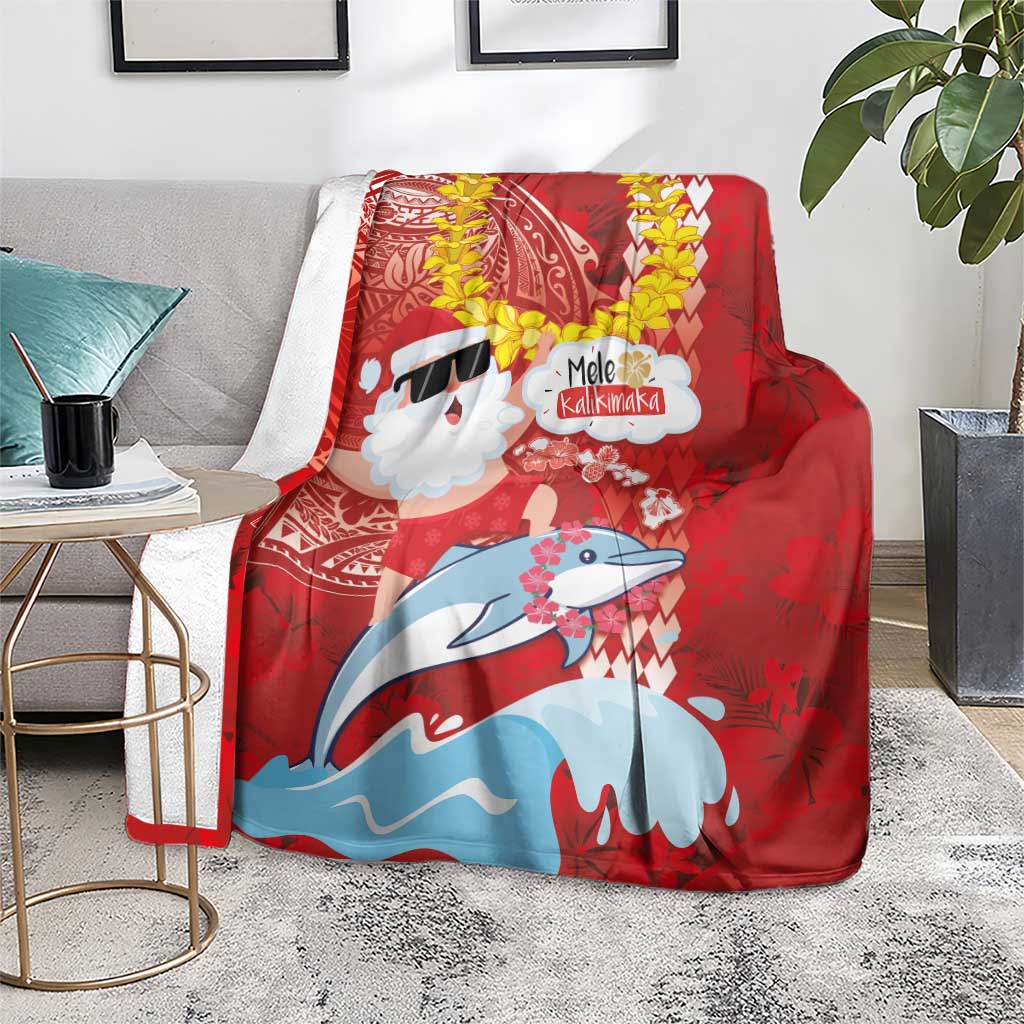 Hawaiian Mele Kalikimaka Blanket Funny Santa Riding Lei Dolphin with Kakau Tattoos - Polynesian Pride