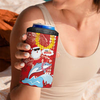 Hawaiian Mele Kalikimaka 4 in 1 Can Cooler Tumbler Funny Santa Riding Lei Dolphin with Kakau Tattoos - Polynesian Pride