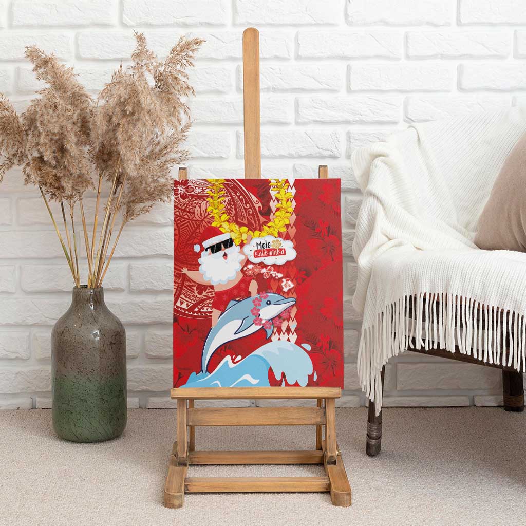 Hawaiian Mele Kalikimaka Canvas Wall Art Funny Santa Riding Lei Dolphin with Kakau Tattoos - Polynesian Pride