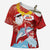 Hawaiian Mele Kalikimaka Cross Shoulder Shirt Funny Santa Riding Lei Dolphin with Kakau Tattoos - Polynesian Pride