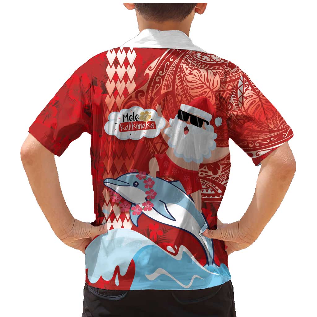 Hawaiian Mele Kalikimaka Family Matching Mermaid Dress and Hawaiian Shirt Funny Santa Riding Lei Dolphin with Kakau Tattoos - Polynesian Pride