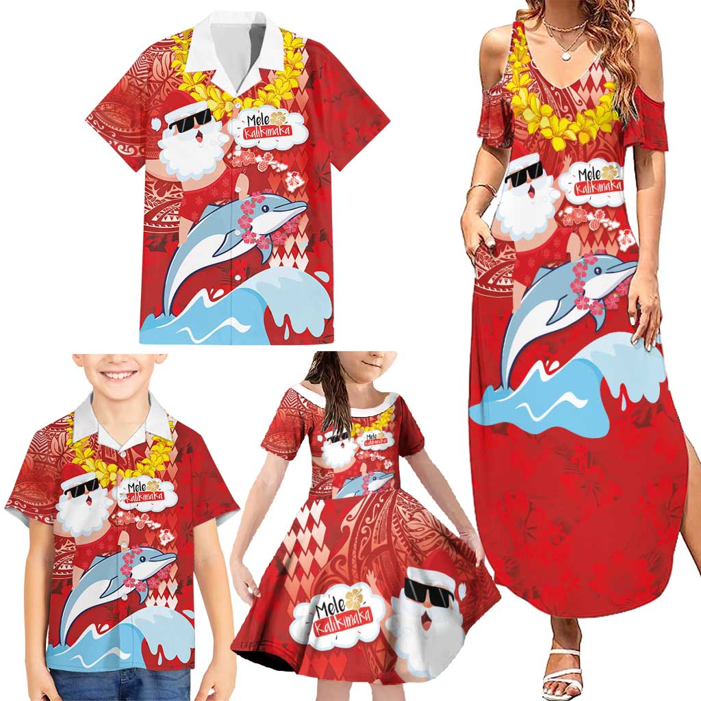 Hawaiian Mele Kalikimaka Family Matching Summer Maxi Dress and Hawaiian Shirt Funny Santa Riding Lei Dolphin with Kakau Tattoos - Polynesian Pride