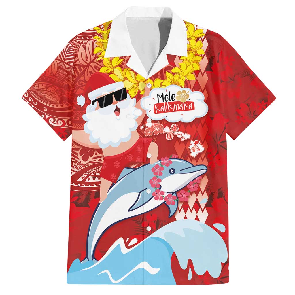 Hawaiian Mele Kalikimaka Family Matching Tank Maxi Dress and Hawaiian Shirt Funny Santa Riding Lei Dolphin with Kakau Tattoos - Polynesian Pride