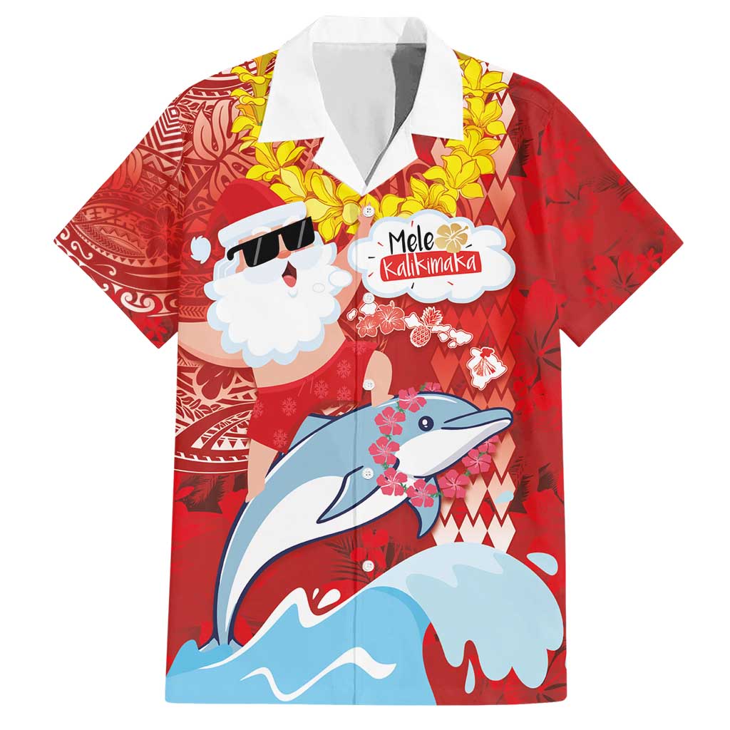 Hawaiian Mele Kalikimaka Hawaiian Shirt Funny Santa Riding Lei Dolphin with Kakau Tattoos - Polynesian Pride