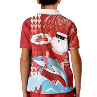 Hawaiian Mele Kalikimaka Kid Polo Shirt Funny Santa Riding Lei Dolphin with Kakau Tattoos - Polynesian Pride