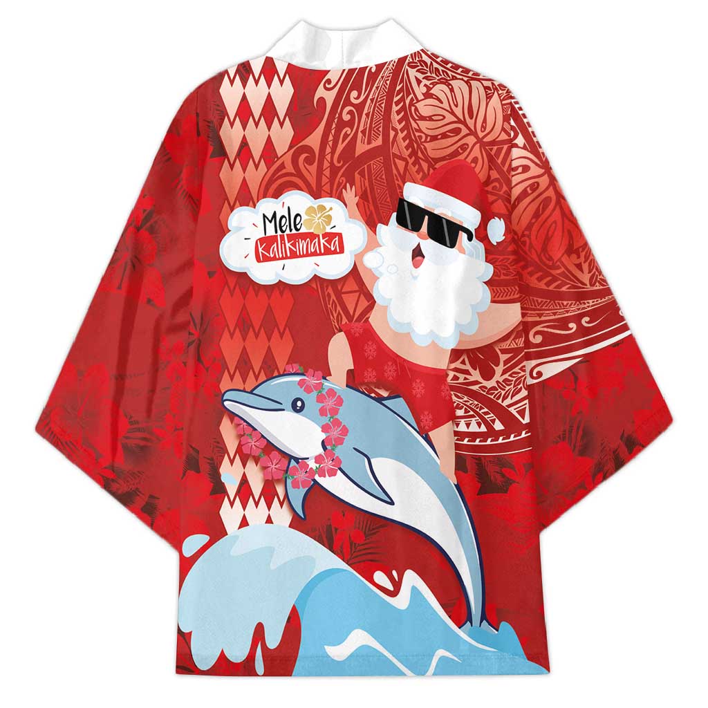 Hawaiian Mele Kalikimaka Kimono Funny Santa Riding Lei Dolphin with Kakau Tattoos - Polynesian Pride
