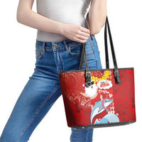 Hawaiian Mele Kalikimaka Leather Tote Bag Funny Santa Riding Lei Dolphin with Kakau Tattoos - Polynesian Pride