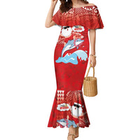 Hawaiian Mele Kalikimaka Mermaid Dress Funny Santa Riding Lei Dolphin with Kakau Tattoos - Polynesian Pride
