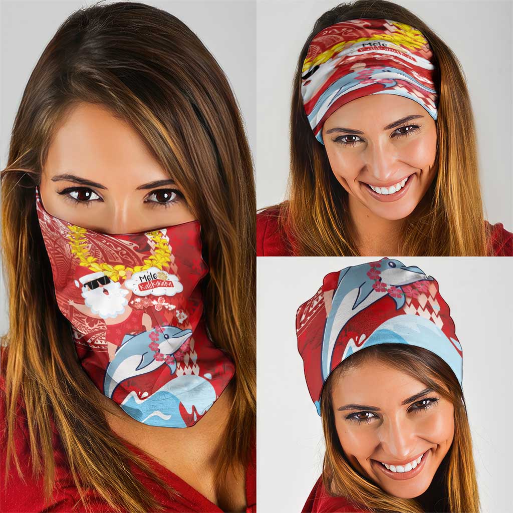 Hawaiian Mele Kalikimaka Neck Gaiter Funny Santa Riding Lei Dolphin with Kakau Tattoos - Polynesian Pride