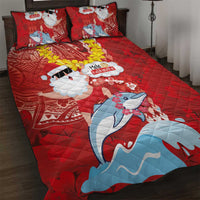 Hawaiian Mele Kalikimaka Quilt Bed Set Funny Santa Riding Lei Dolphin with Kakau Tattoos - Polynesian Pride