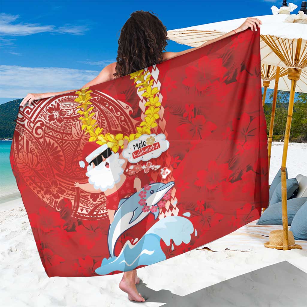 Hawaiian Mele Kalikimaka Sarong Funny Santa Riding Lei Dolphin with Kakau Tattoos - Polynesian Pride