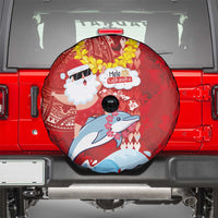 Hawaiian Mele Kalikimaka Spare Tire Cover Funny Santa Riding Lei Dolphin with Kakau Tattoos - Polynesian Pride