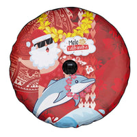 Hawaiian Mele Kalikimaka Spare Tire Cover Funny Santa Riding Lei Dolphin with Kakau Tattoos - Polynesian Pride