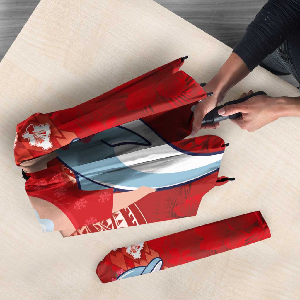 Hawaiian Mele Kalikimaka Umbrella Funny Santa Riding Lei Dolphin with Kakau Tattoos - Polynesian Pride