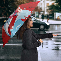 Hawaiian Mele Kalikimaka Umbrella Funny Santa Riding Lei Dolphin with Kakau Tattoos - Polynesian Pride