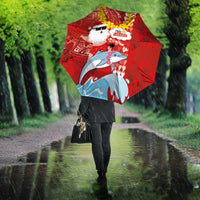 Hawaiian Mele Kalikimaka Umbrella Funny Santa Riding Lei Dolphin with Kakau Tattoos - Polynesian Pride