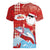 Hawaiian Mele Kalikimaka Women V-Neck T-Shirt Funny Santa Riding Lei Dolphin with Kakau Tattoos - Polynesian Pride