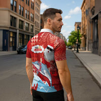 Hawaiian Mele Kalikimaka Zipper Polo Shirt Funny Santa Riding Lei Dolphin with Kakau Tattoos - Polynesian Pride