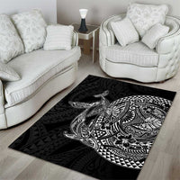 Hawaiian Whales Polynesian Art Motifs Area Rug Black Color - Polynesian Pride
