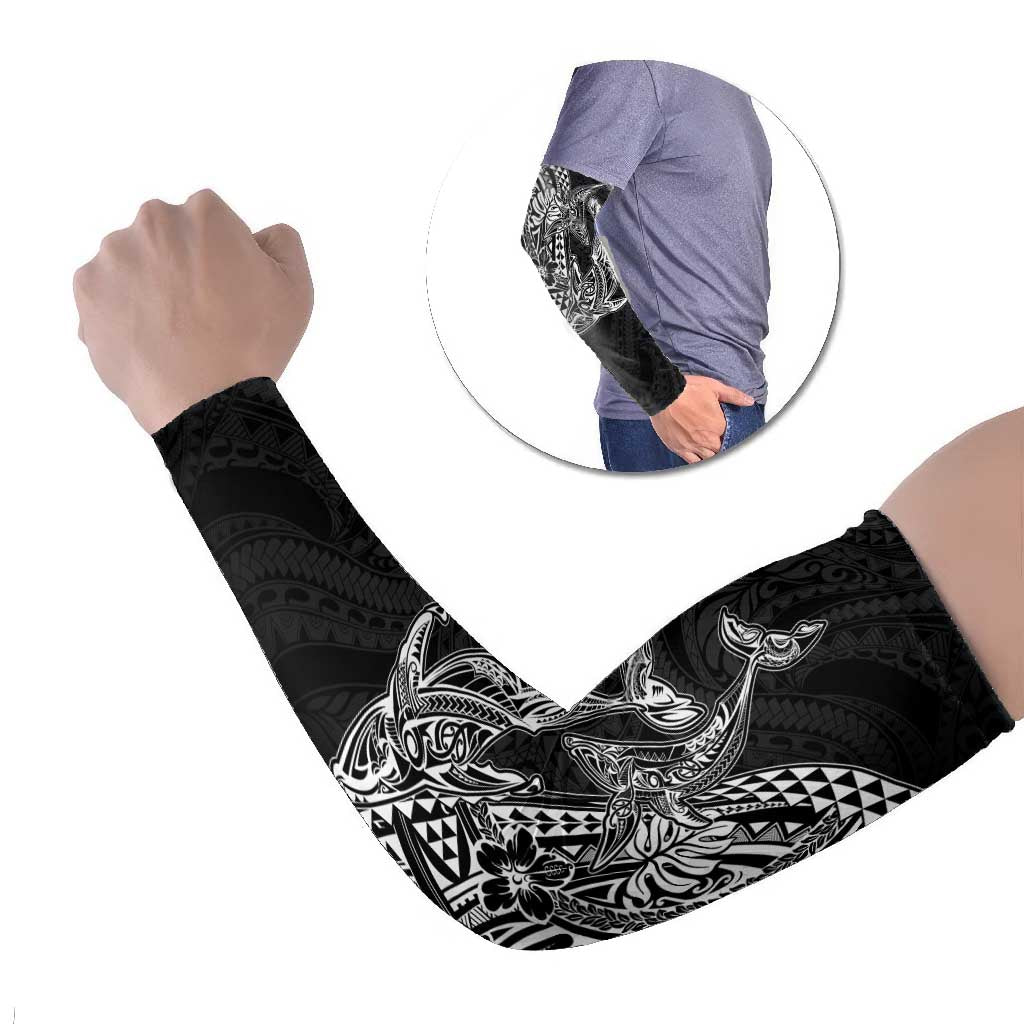Hawaiian Whales Polynesian Art Motifs Arm Sleeves Black Color LT03 Set of 2 Black - Polynesian Pride